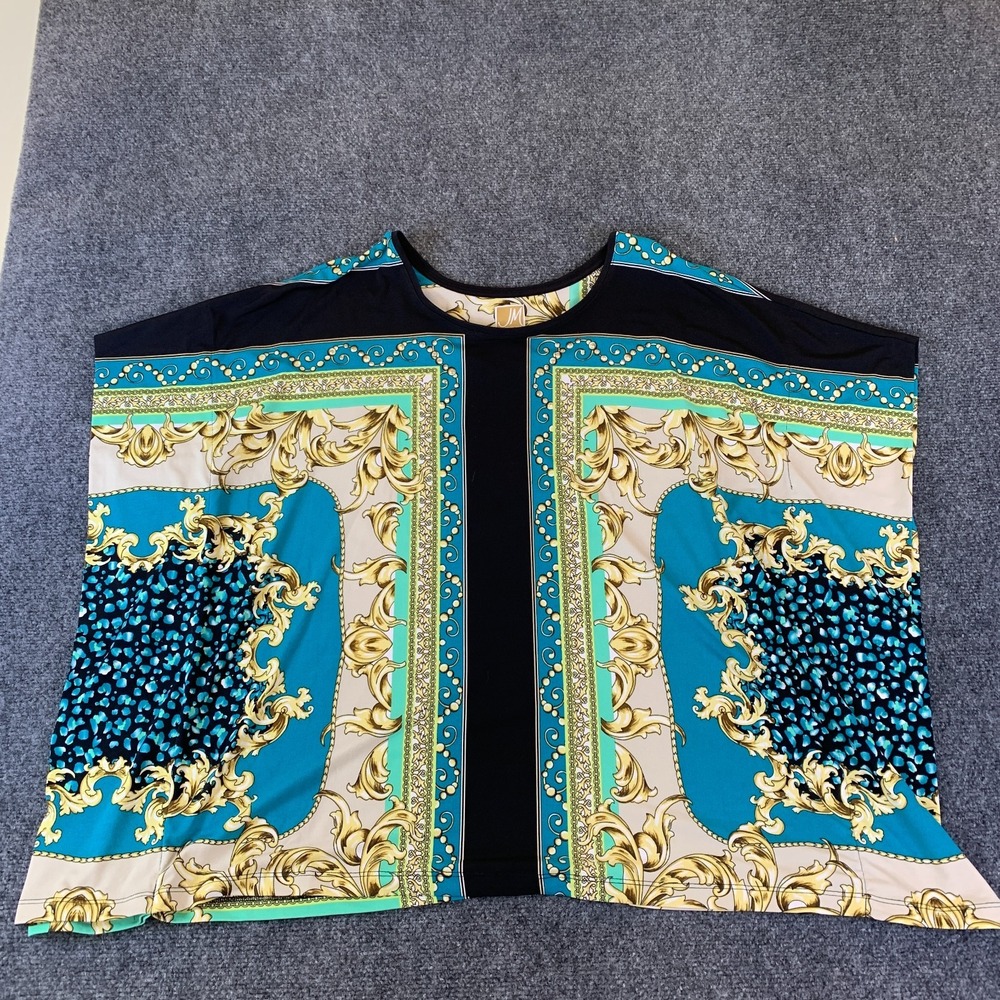 JM Collection Blouse Top Womens 0X Multicolor Stretch Baroque Print Sleeveless